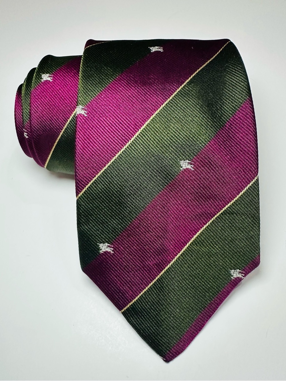 BURBERRYS VINTAGE PRE 1999 MADE IN ENGLAND SILK TIE STRIPED OLD MONEY PREPPY - Picture 3 of 13